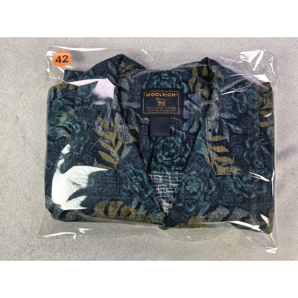 Woolrich Tropical Hawaiian Shirt Mens Large Green Palm Leaf Button Up Casual - Picture 9 of 9
